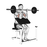 Animación de barbell reverse preacher curl
