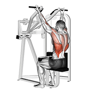 Animación de reverse grip machine lat pulldown